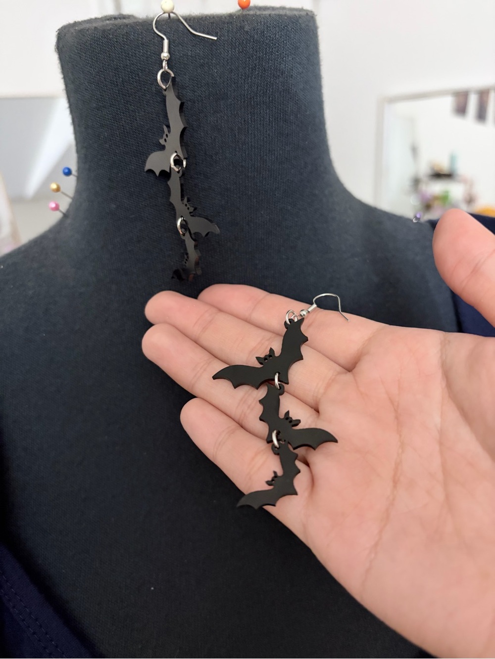 Black Bat Drop Earrings - Women Jewelry